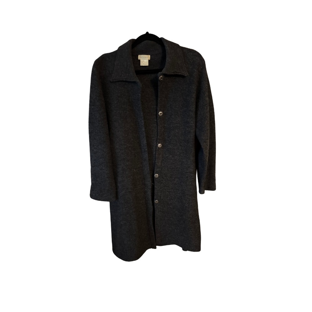 Vintage Pierre Cardin Women's 100% Wool Sweater Coat, Dark Gray, with ties